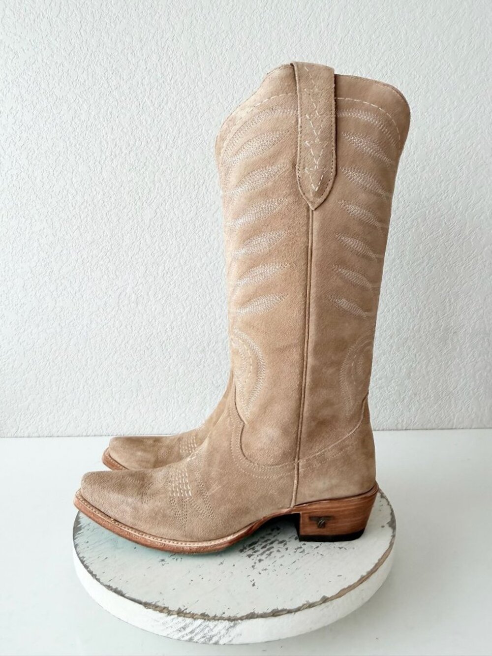 Lane SQUASH BLOSSUM Latte Suede Cowboy Boots Western Cowgirl Mid Calf Size 8 - Picture 4 of 12
